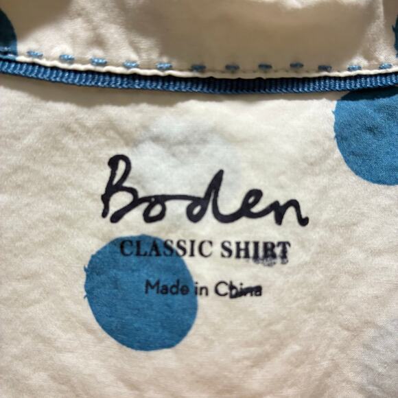 Boden Classic Shirt Long Sleeve Button Up Blue White Polka Dot 100% Cotton Sz 8P - Picture 7 of 8